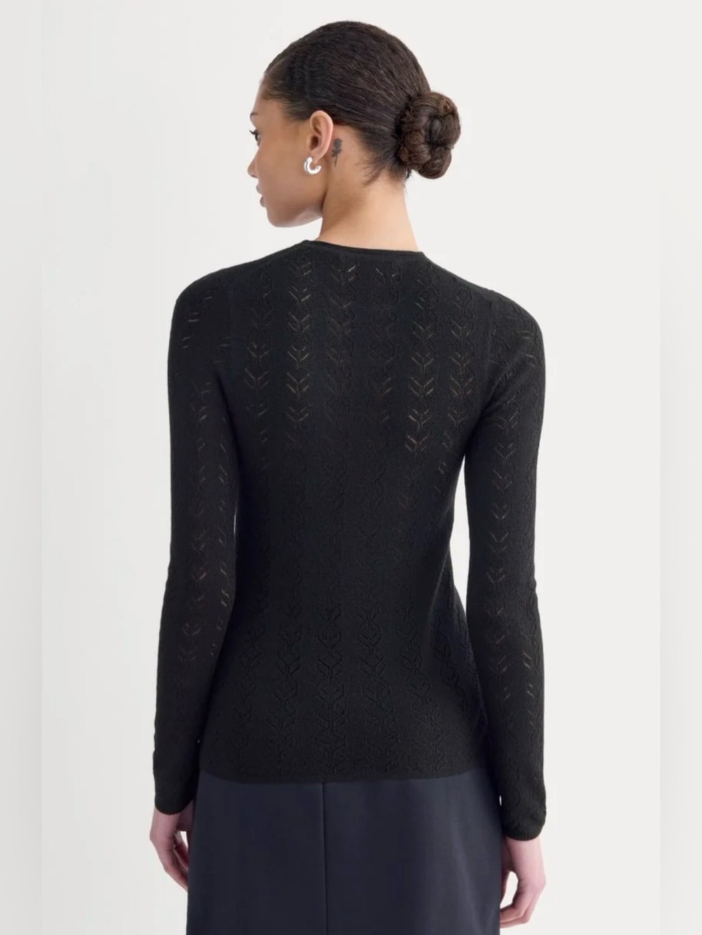 New Everlane THE POINTELLE CREW IN ULTRASOFT MERINO Black Size S - Picture 2 of 12